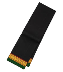 Black Handloom Kanchipuram Silk Saree With Contrast Border