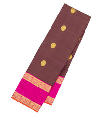 Brown Handloom Korvai Kanchipuram Silk Saree With Zari Buttas-KA16174