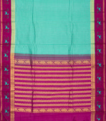 Turquoise  Handloom Chirala Silk Cotton Saree With Checks