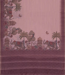 Dusty Pink Printed Synthetic Linen Saree with Jhalar-BL5340