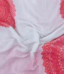 White Printed Synthetic Linen Saree With Floral Motifs-SY0126