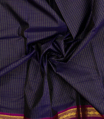 Navy Blue Handloom Kanchipuram Silk Saree With Ganga Jamuna Border-KA15233