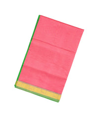 Peach Handloom Silk Cotton Saree With Zari Border & Contrast Pallu-SC3732