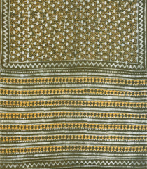 Olive Green Printed Jaipur Cotton Saree With Floral Motifs-JC1530