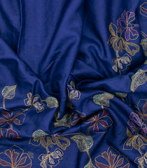 Blue Woven Tussar Silk Saree With Printed & Embroidered Motifs-TU3816