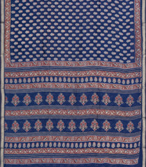 Indigo Printed Jaipur Cotton Saree With Floral Motifs-JC1719