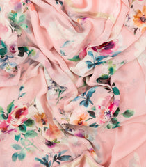 Baby Pink Woven Georgette Silk Saree With Printed Floral Motifs-PS0558