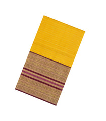 Yellow Handloom Korvai Kanchipuram Silk Saree With Veldhari Stripes-KA15527