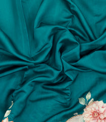 Cyan Printed Art Dupion Saree With Bird Motifs-BL6141