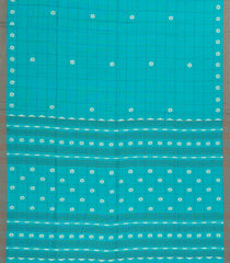 Turquoise Handloom Bengal Cotton Saree With Checks & Buttas-BG1656