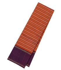 Orange Handloom Korvai Kanchipuram Silk Saree With Gold & Silver Stripes-KA14714