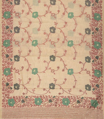 Beige Woven Blended Cotton Saree With Printed Bird Motifs-BL3867