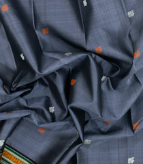 Grey Handloom Kanchipuram Silk Saree With Silk Buttas-KA15180