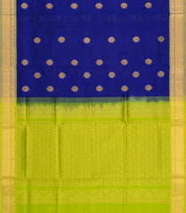 Blue Handloom Silk Cotton Saree With Buttas & Contrast Zari Border-SC5008