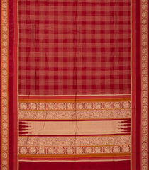 Red Handloom Kanchi Cotton Saree With Checks