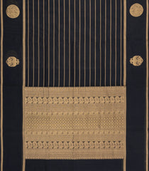 Black Handloom Silk Cotton Saree With Veldhari Stripes-SC4542