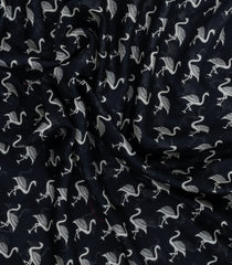 Black Printed Chanderi Cotton Saree With Floral Motifs-CC1728