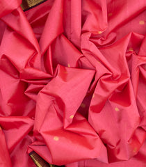 Bubblegum Pink Handloom Korvai Silk Cotton Saree With Buttas & Contrast Border-SC3710