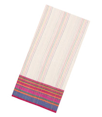 White Handwoven Bengal Cotton Saree With Multi Stripes-BG1523