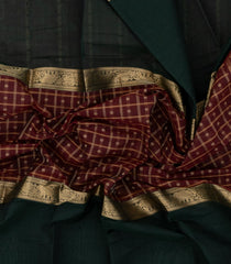 Maroon Handloom Muppagam Kanchi Cotton Saree With Checks & Contrast Border-KC1645