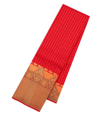 Red Handloom Kanchipuram Silk Saree With Floral Stripes-KA16295