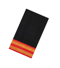 Black Handloom Silk Cotton Saree With Contrast Red Border-SC3939