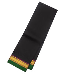 Black Handloom Kanchipuram Silk Saree With Contrast Zari Border