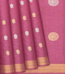 Dusty Pink Handwoven Tussar Silk Saree With Floral Buttas-Dusty Pink