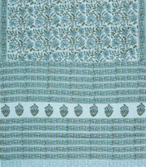Turquoise Printed Jaipur Cotton Saree With Floral Motifs-JC1672