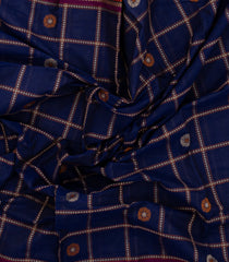 Dark Blue Handloom Kanchi Cotton Saree With Checks & Buttas-KC1708