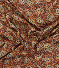 Rust Handloom Chanderi Cotton Saree With Printed Motifs-CC1369