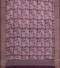 Burgundy Printed Chanderi Cotton Saree With Zari Border-CC1552