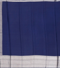 Navy Blue Mysore Crepe Silk Saree With Floral Motifs & Zari Border