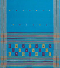 Sky Blue Handloom Bengal Cotton Saree With Floral Buttas-BG1674
