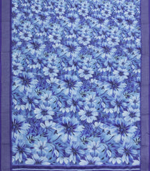 Blue Printed Synthetic Linen Saree With Floral Motifs-SY0213