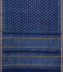 Indigo Printed Chanderi Cotton Saree With Floral Motifs-CC1776