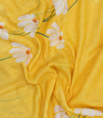 Yellow Printed Synthetic Linen Saree With Floral Motifs-SY0047