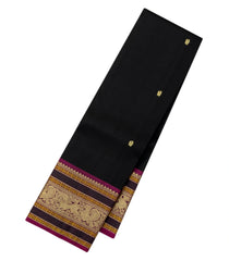 Black Handloom Kanchipuram Silk Saree With Buttas-KA15136