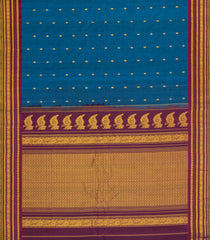 Blue Handloom Gadwal Silk Cotton Saree With Buttas-GA0417