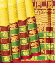 Lemon Yellow Handloom Chirala Soft Silk Saree With Checks-Lime Yellow