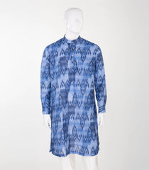 Denim blue mid length kurta with ikat print-EW1091