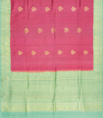 Pink Handwoven Tussar Georgette Silk Saree With Flower Bud Butta & Vine Motifs in Turquoise Border-Pink