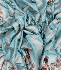 Turquoise Woven Art Dola Silk Saree With Printed Floral Motifs-BL3735