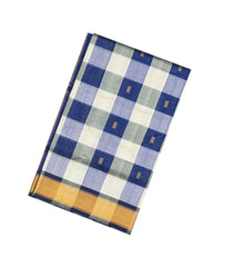 Blue & White Handloom Silk Cotton Saree With Checks-SC3460