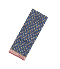 Steel Blue Printed Chanderi Cotton Saree With Contrast Zari Border-CC1685