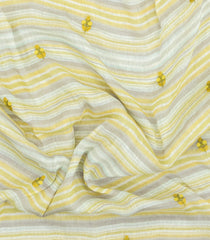 Yellow Handloom Linen Saree With Embroidered Floral Motifs-LI0769