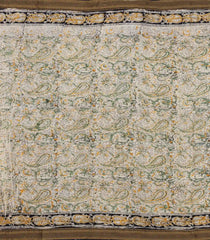 Cream Printed Kalamkari Cotton Saree With Zari Border-KAL1229