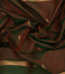 Bottle Green Handloom Silk Cotton Saree With Parrot Buttas-SC3892