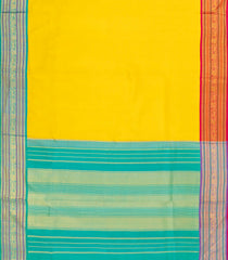 Mustard Handloom Korvai Kanchipuram Silk Saree With Stripes-KA14804