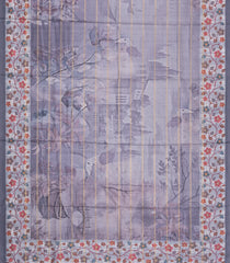 Grey Printed Synthetic Dola Silk Saree With Zari Stripes & Border -SY0363